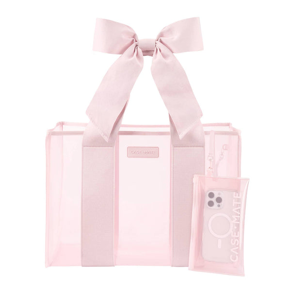 Pink Bow Beach Tote W/Phone Pouch