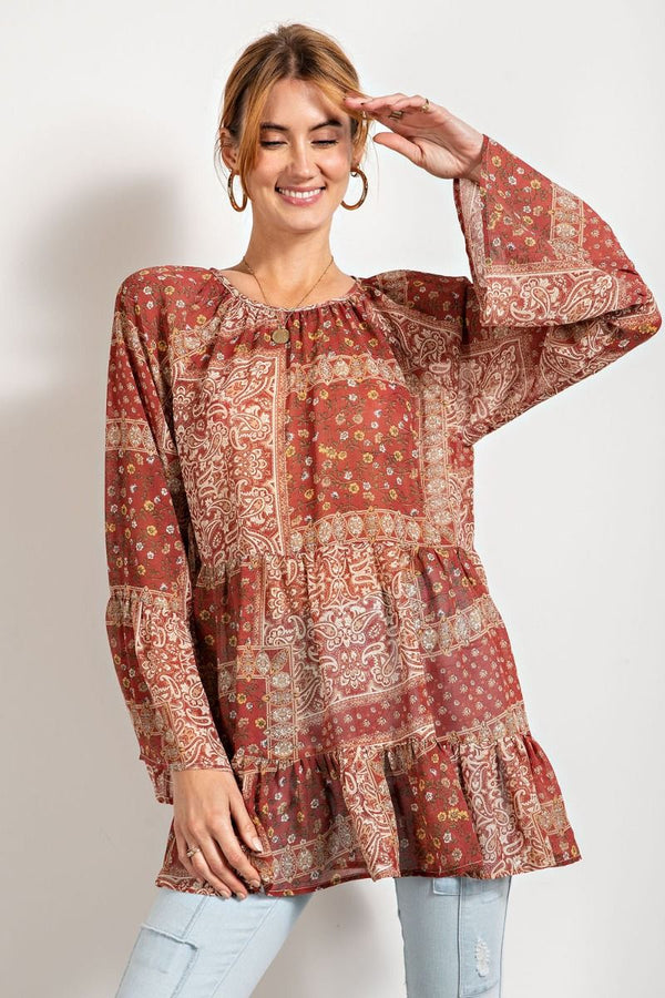 FALL Crimson Chiffon Ruffle Top