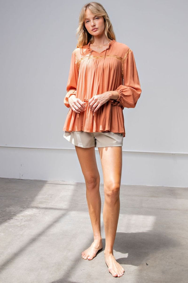 FALL Rusty Coral Ruffle Bottom Top