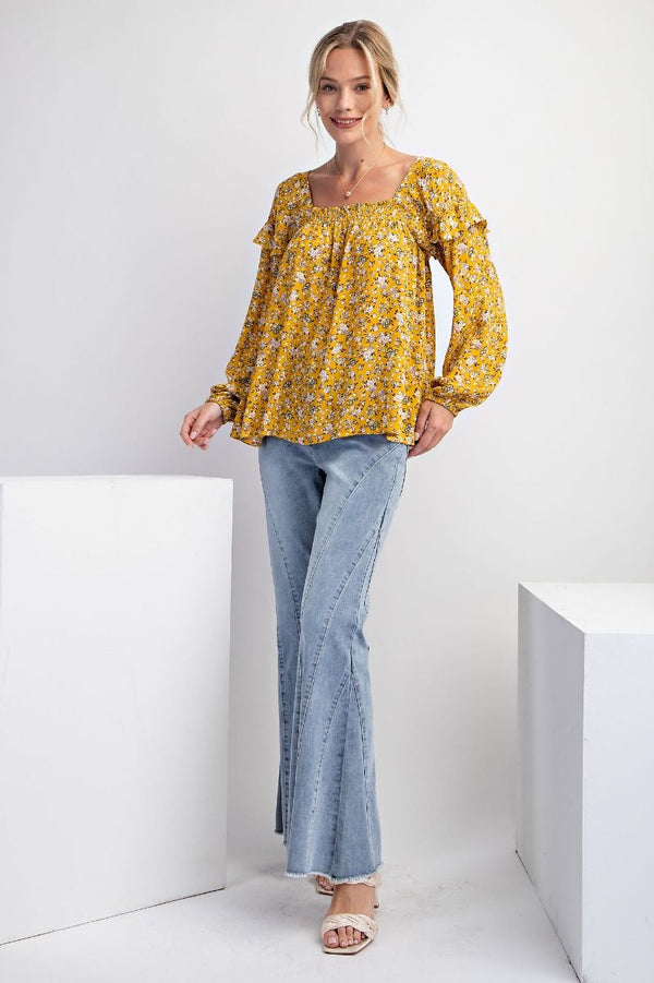 FALL Floral Printed Loose Fit Top | Sunflower