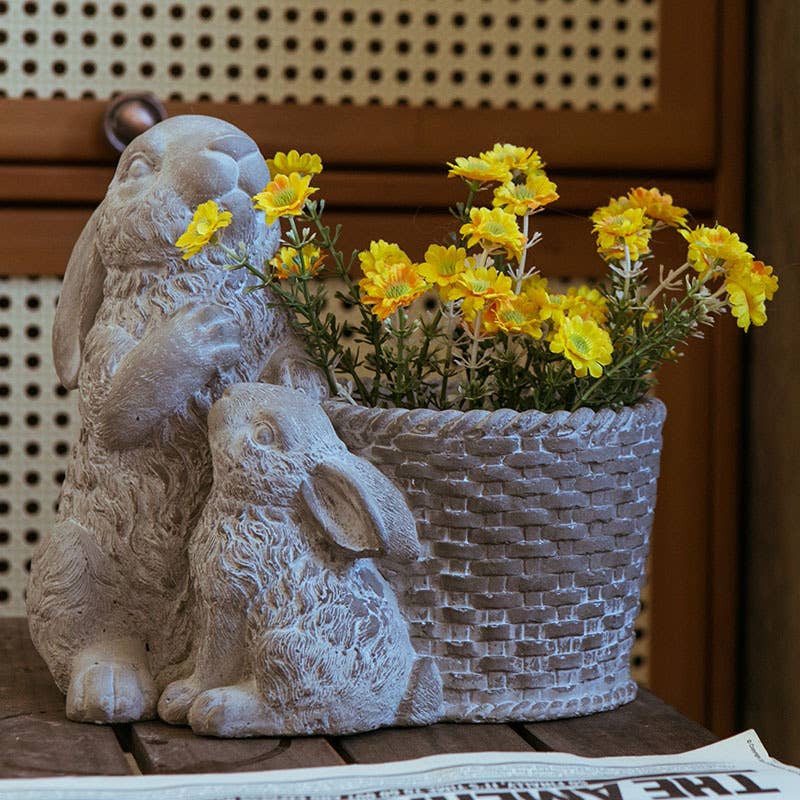 100400 CEMENT RABBITS PLANTER – Kindred Spirit Style